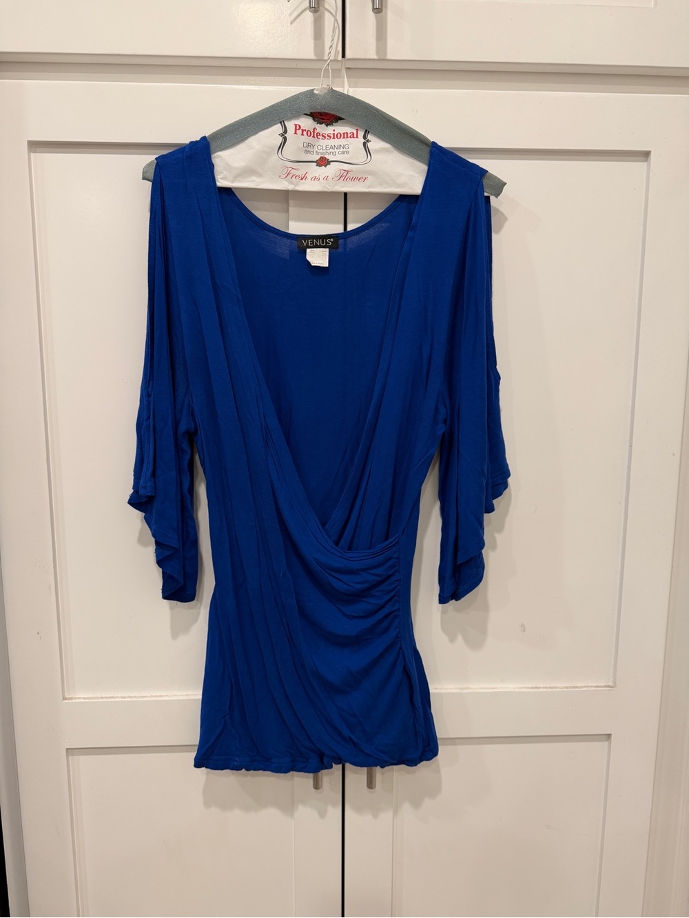VENUS Cobalt Blue Draped V-Neck Blouse